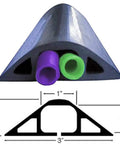 Gray Slit Channel Cord Protector One Inch By Five Eighth Inch Wire Duct Cover cross-section showing cable layout