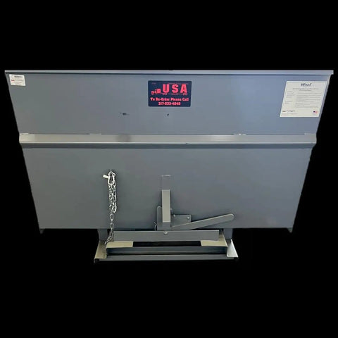 Heavy Duty 2.5 Yard Wide Self-Dumping Forklift Hopper With 4000 Lb Capacity, Steel Waste And Material Handling Bin For Warehouses, Factories, And Construction Sites, back view showing sturdy steel construction.