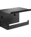 Rock Solid Matte Black Toilet Paper Holder With Storage Shelf Wall Mount For Bathrooms Fits Mega Rolls, features sleek design and durable steel.