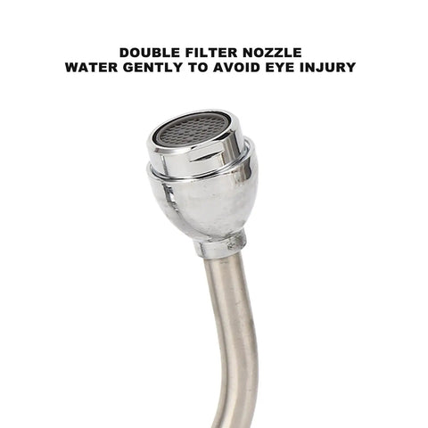 Close-up of the faucet end of a Double Nozzle Eyewash Station Faucet Mounted for Lab Factory and Office Sinks.
