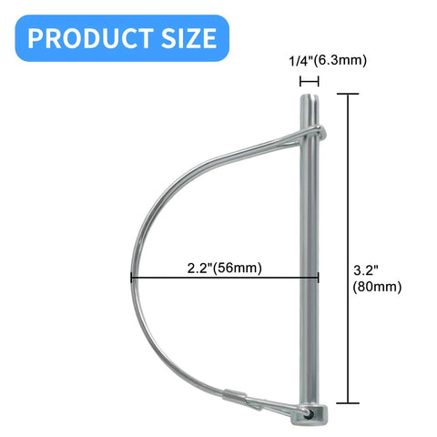 Heavy Duty Trailer Pin One Quarter Inch By Three Point Two Inch Locking Pin Zinc Plated Carbon Steel Two Pack Fits Trailer Hitches PTO Pins Farm Equipment Round Wire Lock Pin For Lawn shown with dimensions