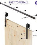 6 Ft Sliding Barn Door Hardware Kit With Black Track, 1 Quarter Inch Carbon Steel Rails, 265 Lb Load Capacity, J Shape Wheel System