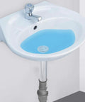 ZAWELIYO Copper Pop Up Drain Stopper Kit, 19cm in a basin with blue water and faucet.