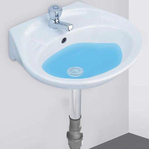 ZAWELIYO Copper Pop Up Drain Stopper Kit, 19cm in a basin with blue water and faucet.