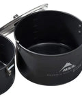 Lightweight Aluminum Two Pot Camping Cook Set With Premium Ceramic Nonstick Coating shown with two scratch-resistant pots.