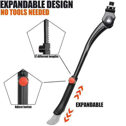 Adjustable Aluminum Bike Kickstand Center Mount for 24 to 29 Inch Mountain, Road, BMX and MTB Bikes, easy install, black finish