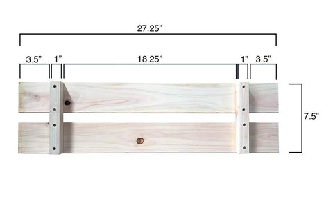 Hinoki Tub Bench Small For Bathroom dimensions, compact 27.25 inches long, Japanese Cypress wood, stainless steel screws, top view