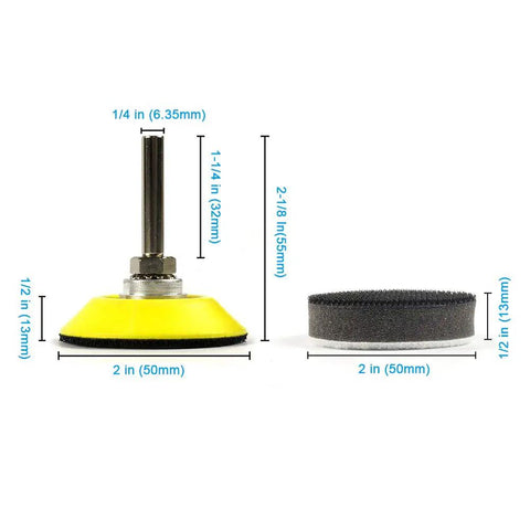Side view of 2 Inch Hook And Loop Sanding Pad For Sanding Discs With Quarter Inch Shank Drill Attachment And Soft Foam Buffering Pad