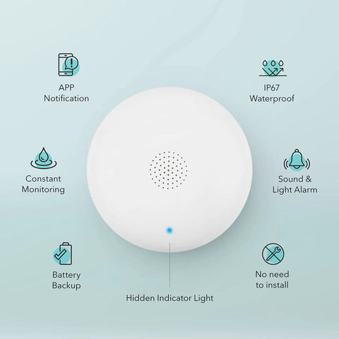 Smart Water Leak Detector 2 Pack With WiFi Alerts And 75 DB Alarm For Instant App Notifications Battery Included Easy Wire Free Design For Bathroom Kitchen Basement Laundry Room