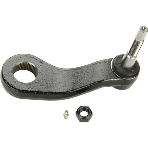 Keep Your Heavy Duty Rig Rolling Smooth With This Top Shelf Pitman Arm Direct Fit Replacement For Chevy Silverado 2500 HD And 3500HD Trucks Model Years 2011 Through 2019 Sure Fire Performance, showing black metal pitman arm with attached bolt.