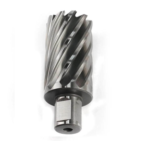Annular cutter, 1-3/8-inch diameter, spiral flutes, silver metal with shank