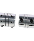 Rock Solid Aluminum Stepper Motor Shaft Coupler Dual Hole Heavy Duty Clamping Link Dead Set Precision Fit For 3D Printers And Cnc Machinery close-up view of two aluminum couplers