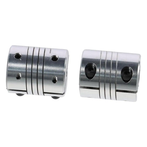 Rock Solid Aluminum Stepper Motor Shaft Coupler Dual Hole Heavy Duty Clamping Link Dead Set Precision Fit For 3D Printers And Cnc Machinery close-up view of two aluminum couplers