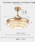 Dimensions of 42 Inch Crystal Chandelier Ceiling Fan With Invisible Blades And Wall Control Featuring Slick Airflow And Top Shelf Led Illumination Offering Three Color Tint Options For A Gold Room Refresh.