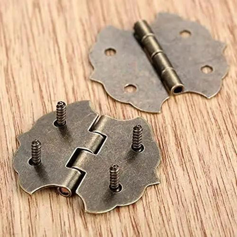 Old School Antique Bronze Vintage Flower Cabinet Door Butt Hinges For 4 Holes With Screws 29 By 31mm Decorative Hardware on wood