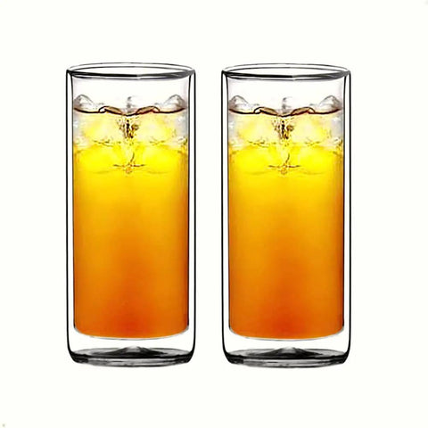 Slick Double Wall Insulated Glass Tumbler Set Featuring 16 Oz Collins Style Highball Cups Built To Chill Craft Beer Cocktails Smoothies Tropical Mixers And Party Drinks Pair with refreshing orange drink