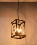 Four Light Wood Grain Black Cage Pendant Lamp For Kitchen Island And Dining Room, Rustic Farmhouse Style Hanging Pendant Light Fixture