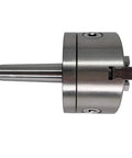 Upgrade Your Mini Lathe With This Rockin K11-80 3-Jaw Chuck And Mt2-80 Flange Adapter showing heavy-duty metal chuck and shaft.