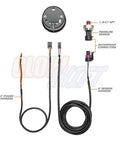 GlowShift 52mm oil pressure gauge kit with multi-color LED display and 1/8-27 NPT sensor, wiring harnesses.