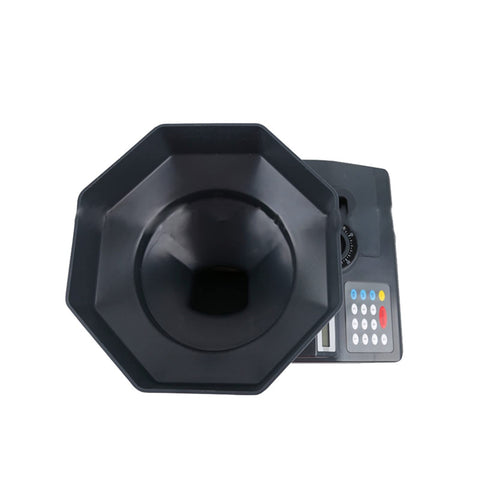 Electronic Coin Counter And Automatic Cash Wrapper Machine Batch Counting Money Sorter For US Dollar Coins Multi Currency Compact Roll Up Device Hassle Free Counting Wizard Slick Cash Wrangler System top view of black counting funnel.
