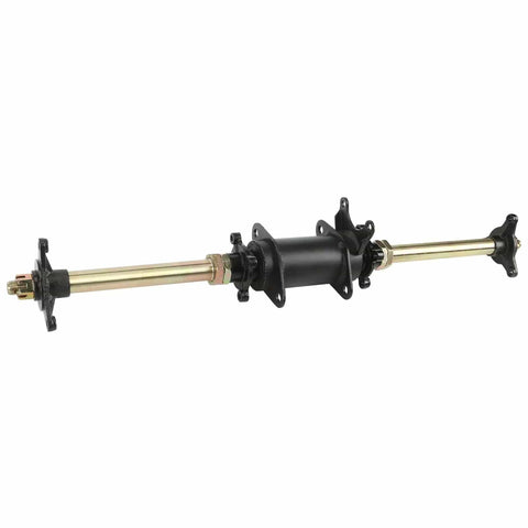 Rear Axle Kit For Go Karts And ATVs, 710mm 28 Inch Length, Heavy Duty 3 Stud Wheel Hubs, gold and black components visible