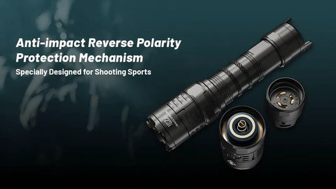 Beast Mode Long Range Flashlight With 3000 Lumens, 470 Meter Throw, showing battery compartment and LED assembly.