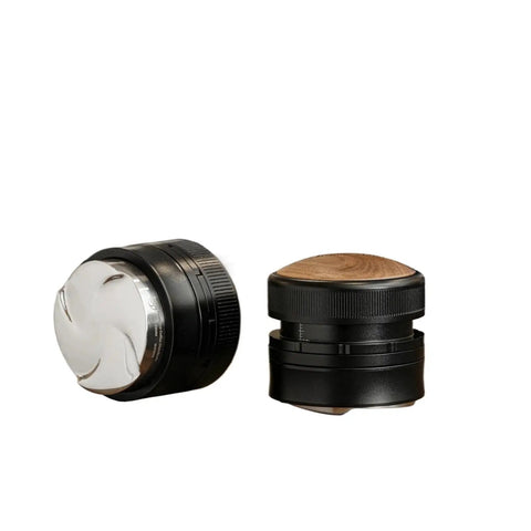 Top Tier Espresso Coffee Distributor And Leveler With Adjustable Depth For 58.35mm Portafilters, showcasing durable black and silver design.