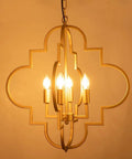Golden Orb Chandelier Four Light Pendant Ceiling Fixture In Candle Style Geometric Design For Dining Room Foyer Hallway Entryway Living Room Brighten Your Space With Modern Glam Gold Finish 22.4 Inch Diameter with candles lit