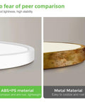 Comparison of Ultra Slim 24 Inch LED Flush Mount Ceiling Light with ABS+PS material versus rusty metal material.