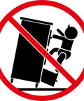 Safety warning graphic of child climbing furniture with red prohibition circle