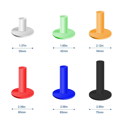 Color-coded Rubber Golf Tees Set With Six Colors And Six Sizes For Indoor And Outdoor Practice, Heavy Duty Tees On Display