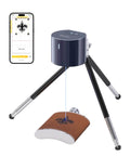 LaserPecker LP1 Pro laser engraver on tripod; engraving leather sample