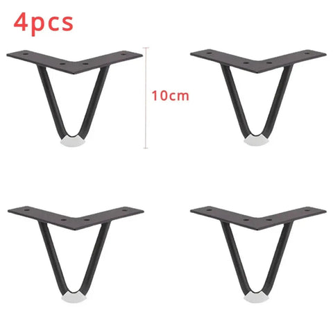 Beefy Heavy Duty Black Metal Furniture Feet Four Pack 10cm V Shaped Two Fork Iron Bedside Table Legs Durable Scratch Resistant Finish