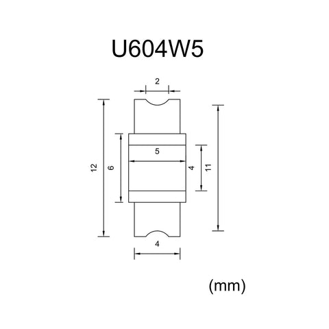 U Shaped Extruder Bearing Set For 3D Printers Beefed Up 4x12x4mm Precision Bearings With Guide Rail Round Wheel Gear And Pulley Fittings High Speed Low Noise Smooth Operation dimension drawing