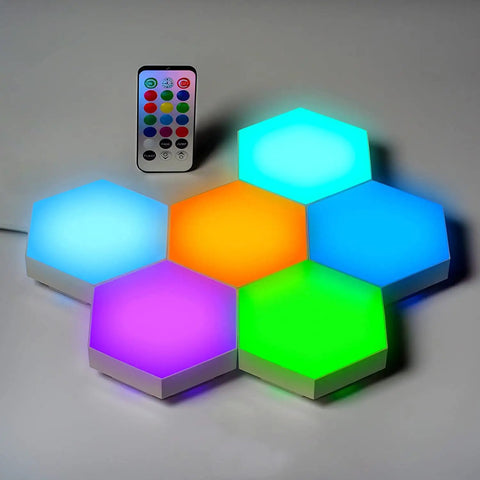 Hexagon LED Light Panels With Remote Control, Touch Sensor RGB Wall Decor Kit For Gaming Room, DIY Geometric Light Tiles, 6 panels