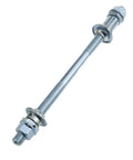 Hella Durable Rear Bicycle Hub Axle 190 Mm Compatible With 3/8 Inch Frame Spacing And 26 Tpi Threads silver coated steel axle part.