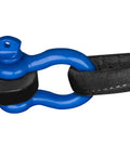 Blue powder coated heavy duty forged steel bow shackle connecting towing strap, part of Three Quarter Bow Shackle Set 57,000 lbs