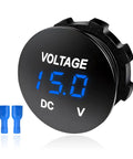 12V 24V DC Volt Meter Gauge With LED Digital Display Waterproof Round Panel Voltage Meter Mini Volt Tester And Battery Monitor Indicator For Car Truck Marine Boat Blue, black round panel