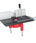 Tough as Nails Router Table Insert Plate With Heavy Duty Lift Base Support Rod Kit for woodworking with vertical travel and hand crank lift.