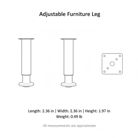 Diagram of Stainless Steel Adjustable Furniture Leg With Wide Base For Sofa And Cabinet Heavy Duty Height Adjustable From 3.9 To 5.5 Inches