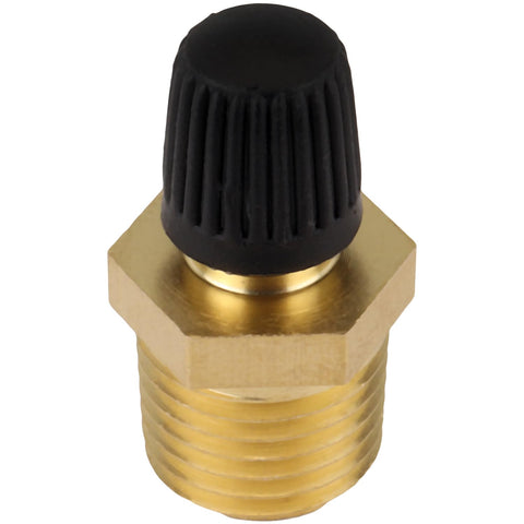 1/4-Inch MNPT Male Tank Valve With Protective Caps Pack Of 2 shown upright with brass finish and black cap