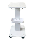 Premium Iron Wood Aluminum Salon Trolley With Smooth Rubber Wheels Built Tough Rolling Beauty Station Cart For Hair Stylist Tool Storage and Salon Floor Organization Game Changer, mobile beauty cart with white finish.