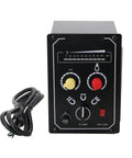 Heavy Duty External Controller For Lathe Electromagnetic Chucks With 0 To 100V DC Adjustable Magnetic Pull And Bright LED Readout, front view with dials and plug.