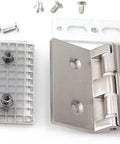 Heavy Duty Stainless Steel Glass Door Hinges Four Pack Silky Smooth Sliding Window Clip Hardware For Office Spaces with mounting plate and screws.
