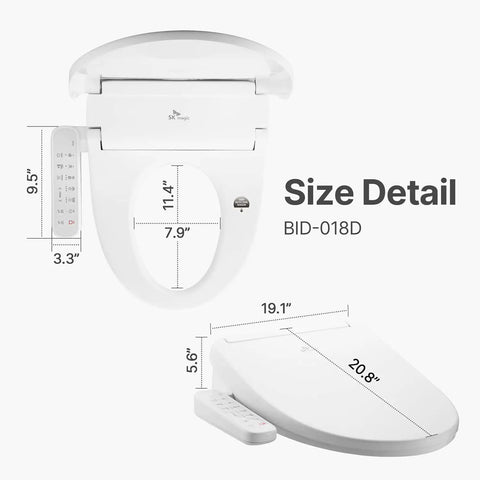Electric Bidet Toilet Seat Elongated With Warm Water And Heated Seat 360 Degree Self Cleaning Nozzle Warm Air Dryer sizing details