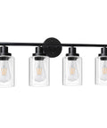 4 Light Vanity Lights Black Wall Sconce With Clear Glass Over Mirror Sleek Dope Modern Bathroom Light Fixture For Living Room Bedroom Hallway E26 Base Bulbs Not Included
