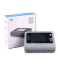 Four Port RC Battery Charger With 4X50W Output For LiPo 1 To 4S, AC DC Smart Balance Charger with packaging, showing 4 independent channels.