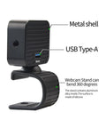 Side view of 4K USB Webcam With Microphone And Detachable Stand, Autofocus, Plug And Play Streaming Camera highlighting metal shell and USB Type-A port.