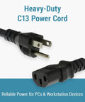 Beefy 15ft Heavy Duty AC Power Cord 14AWG NEMA 5-15P To C13 For PCs And Electronics, Built Tough For Secure Power Connection, Durable Cable With High Current Safety, Multi-Device Compatibility., 15ft black 14AWG NEMA 5-15P to IEC C13 heavy-duty power cord for PCs