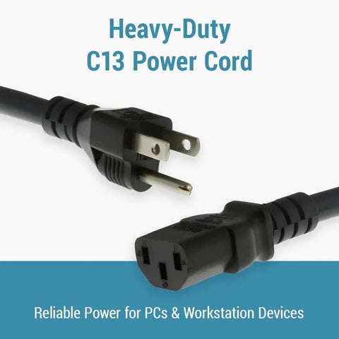 Beefy 15ft Heavy Duty AC Power Cord 14AWG NEMA 5-15P To C13 For PCs And Electronics, Built Tough For Secure Power Connection, Durable Cable With High Current Safety, Multi-Device Compatibility., 15ft black 14AWG NEMA 5-15P to IEC C13 heavy-duty power cord for PCs